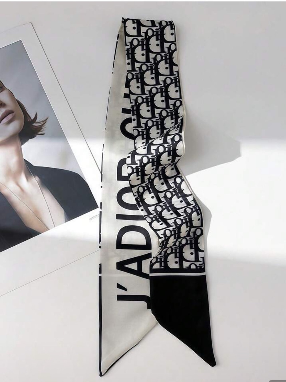 Dior Logo Print Navy Blue and White Silk Scarf - Picture 2 of 3